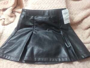 NWT abercrombie kids Black Faux Leather Pleated Skort Size 9/10
